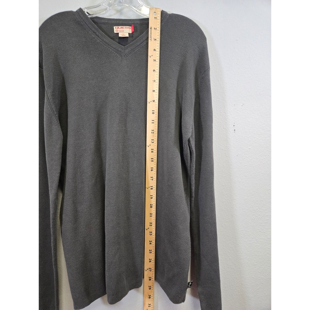 Guess Charcoal Gray Cotton Ribbed V-Neck Pullover Sweater XL Men's - Picture 7 of 8